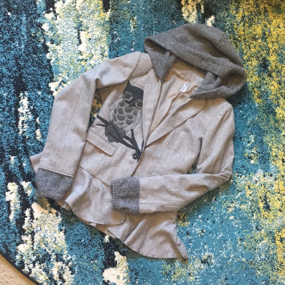 Bella Sisters Grey Mixed Media Blazer Jacket